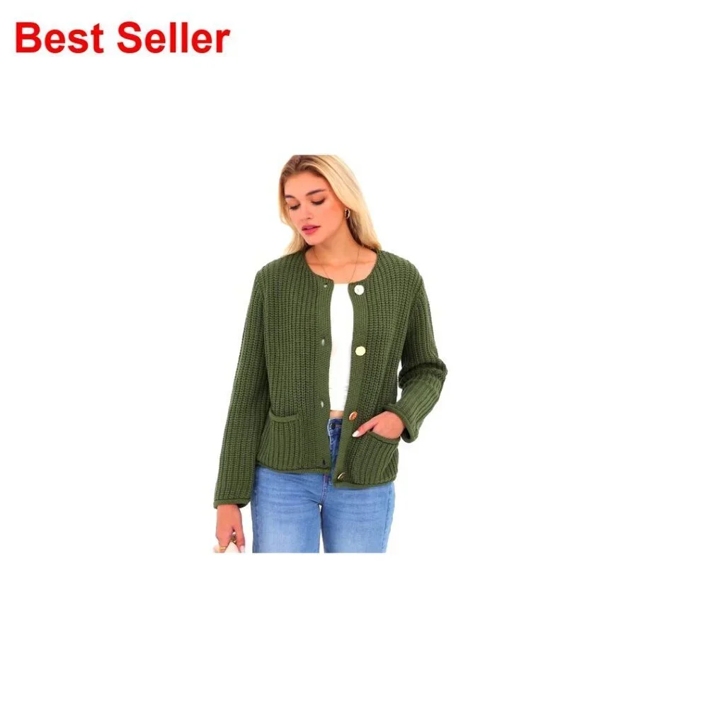 Oversized Chunky Knit Cardigan with Pockets, 60% Cotton 40% Acrylic